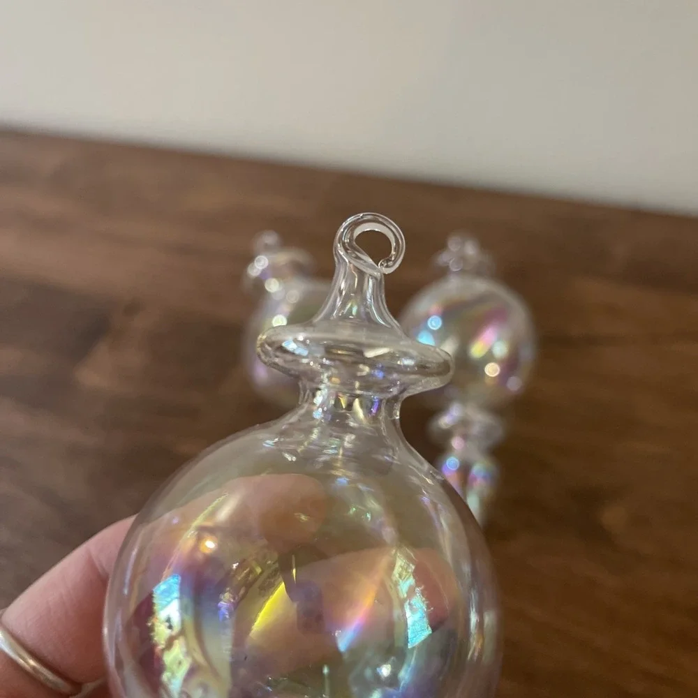Vtg Iridescent Bubble Hand‎ Blown Glass Christmas Ornament Finale Drop Oil Slick